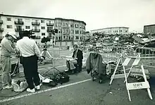 Image 25A journalist works on location at the Loma Prieta Earthquake in San Francisco's Marina District October 1989. (from Broadcast journalism)
