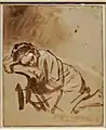 A young woman sleeping (c. 1654). Shows Rembrandt's calligraphic-style draughtsmanship.