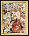 Zumurrud Shah takes refuge in the mountains (India, ca. 1570, illustration to Hamzanama)