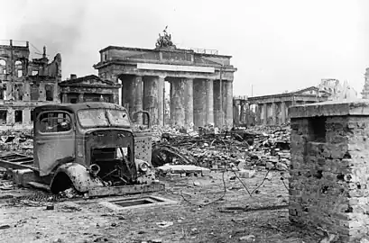 View of the Brandenburg Gate from Pariser Platz in June 1945, after the fall of Berlin