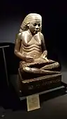 Scribe statue of Amenhotep, son of Hapu; circa 1390-1352 BC; granodiorite; height: 1.3 m; from Karnak (Egypt)