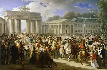 Napoleon passing through the Brandenburg Gate after the Battle of Jena-Auerstedt, 1806 (painting by Charles Meynier, 1810)