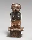 Male figure-shaped coca chewer on bench; 9th–15th century; ceramic; height: 21.6&nbsp;cm (81⁄2 in.), width: 10.2&nbsp;cm (4 in.); Metropolitan Museum of Art