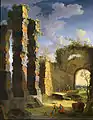 Architectural Capriccio with figures, dusk. Oil on canvas, Collezione M (private collection) Rome