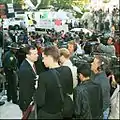 Waters talks with reporters before oral arguments, December 7, 2000