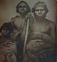Douglas T. Kilburn (c. 1847) No title (Group of Koori men), daguerreotype in leather, wood, velvet, brass case (7.5 × 6.5&nbsp;cm) (image) National Gallery of Victoria, Melbourne