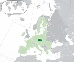 Location of&nbsp;the&nbsp;Czech Republic&nbsp;(dark green)–&nbsp;in Europe&nbsp;(green &&nbsp;dark gray)–&nbsp;in the European Union&nbsp;(green)&nbsp; –&nbsp; [Legend]