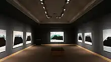 Eric Aho's "Ice Cuts" series of paintings installed at the Hood Museum of Art, Dartmouth (2016). Photo by Alison Palizzolo.