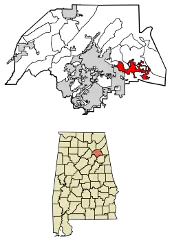 Location of Hokes Bluff in Etowah County, Alabama.