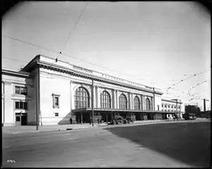 Exterior view of the Southern Pacific Depot, ca.1918