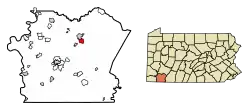 Location of South Connellsville in Fayette County, Pennsylvania.