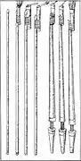 Illustrations of fire lances from De la pirotechnia by Vannoccio Biringuccio c. 1540.