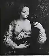 After Francesco Melzi, "La Colombina (Flora)," after mid-16th century. Oil on cradled panel, 29 1/2 × 25 in (74.93 × 63.5&nbsp;cm). Virginia Museum of Fine Arts (53.29.4).
