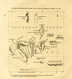 Image 6The chart of the Galápagos published by the English pirate William Ambrosia Cowley in 1684, the source of many of the islands' English names (from Galápagos Islands)
