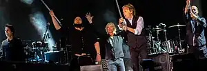The Paul McCartney Band at Glastonbury 2022. From left: Rusty Anderson, Abe Laboriel Jr., Brian Ray, Paul McCartney and Wix Wickens.