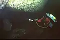 Gordon Smith with his prototype semi-closed circuit rebreather