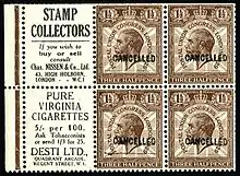 Image 9Advertising for the stamp dealer Charles Nissen on a booklet pane from the 1929 PUC stamps of Great Britain.