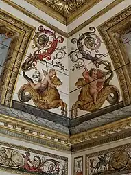 Baroque putti painted on the boiserie of a room from the Hôtel Colbert de Villacerf, now in the Musée Carnavalet, Paris, unknown architect, sculptor and painter, c.1650