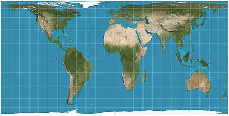 Image 6Hobo–Dyer projectionMap: Strebe, using GeocartThe Hobo–Dyer projection is a cylindrical equal-area projection commissioned in 2002 by Bob Abramms and Howard Bronstein. This projection was drafted by cartographer Mick Dyer, who based it on the 1910 Behrmann projection.More selected pictures