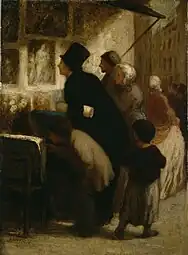 Outside the Print Seller's Shop (c. 1860–1863), oil on panel, 49.5 x 40&nbsp;cm., Dallas Museum of Arts