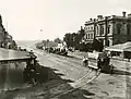 About 1880 : A late afternoon horse tram in King William Street; some of the 10&nbsp;wagonettes will take passengers from it.