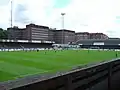 The home stand (on the left) and the away stand (on the right).