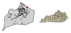 Location of City of Worthington Hills in Jefferson County, Kentucky