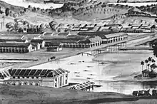 View of Singapore c.1845, shophouses with arcades can be seen in this drawing by John Turnbull Thomson.