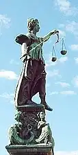 Sculpture of Lady Justice on the Gerechtigkeitsbrunnen (Frankfurt)&nbsp;[de] in Frankfurt, Germany