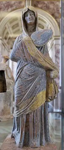 Tanagra figurine of fashionable lady, 32.5&nbsp;cm (12.8&nbsp;in), 330-300 BC