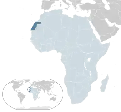 Location of Sahrawi Arab Democratic Republic (dark blue)– in Africa (light blue & dark grey)– in the African Union (light blue)