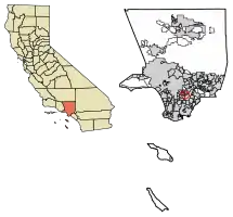 Location of Bell Gardens in Los Angeles County, California.