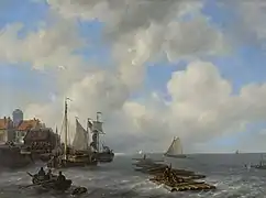 Louis Meijer Moored sailing vessels by a quay 1841