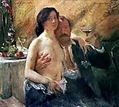 Self Portrait with his Charlotte Berend and Champagne Glass (1902), oil on canvas, 97 × 107&nbsp;cm., private collection