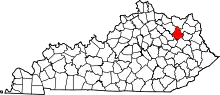 Map of Kentucky highlighting Rowan County