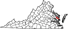 Map of Virginia highlighting Middlesex County