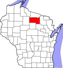 Map of Wisconsin highlighting Oneida County