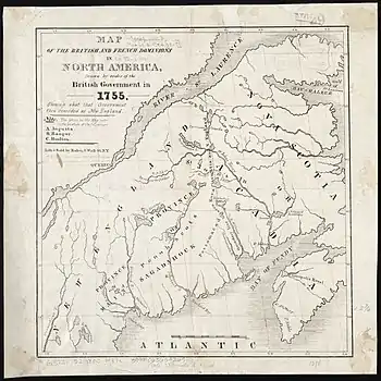 Image 49Map of the British and French dominions in America in 1755, showing what the English considered New England (from History of New England)