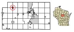 Location of Athens in Marathon County, Wisconsin.