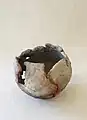 Untitled abstract vessel, 1958. Clay, pit-fired, 6&nbsp;×&nbsp;8 in. Photo by Will Taylor.