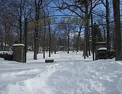 The entrance to Mount Tabor on Route 53 as seen during the winter.