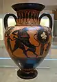 Neck amphora c. 530 BC, Side A (Herakles and Nemean Lion with Athena and Iolaos), Side B (Warrior and two horsemen).Chazen Museum of Art