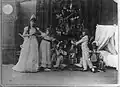 Stanislava Belinskaya as Clara, Lydia Rubtsova as Marianna, and Vasiliy Stulkolkin as Fritz cotumed in Vsevolozhsky's costumes designs for the Ivanov/Petipa/Tchaikovsky The Nutcracker (1892)
