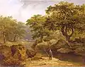 Dargle Landscape with a Fisherman, Oil on canvas, 13½ x 18 in, 34 x 46&nbsp;cm.