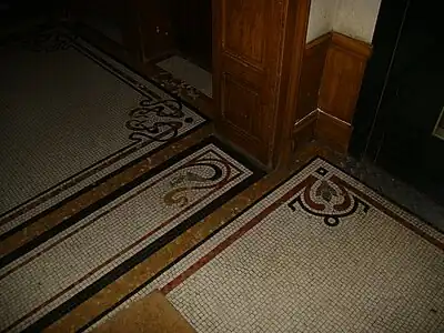 Mosaic floors in Quai Duguay-Trouin no. 30, Rennes, France, designed by Emmanuel Le Ray (c. 1910)