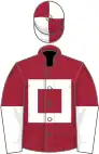 Maroon, white hollow box, halved sleeves, quartered cap