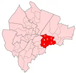 Pottinger  1. Ballymacarrett  2. Bloomfield  3. Orangefield  4. Ravenhill  5. The Mount  6. Woodstock