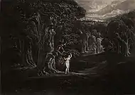 Satan Tempting Eve, from Paradise Lost (1824–1827). Mezzotint, plate, 14.3 × 20&nbsp;cm. Museum of Fine Arts, Houston