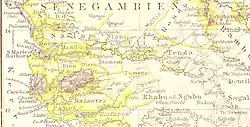 Map of the 1881 edition of Richard Andrees' atlas showing the location of Combo at the Center-Right of the map