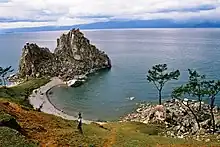 Image 43The Shamanka Шаманка&nbsp;[ru], a holy rock in Shamanism and one of the 9 most holy places in Asia, on the westcoast of Olkhon (from List of islands of Russia)